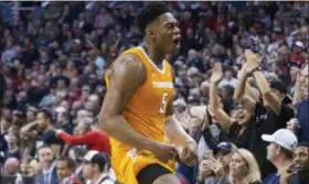  ?? DARRYL WEBB — THE ASSOCIATED PRESS ?? Tennessee’s Admiral Schofield (5) celebrates a win over Gonzaga in an NCAA college basketball game Sunday in Phoenix.