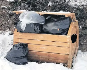  ?? CONTRIBUTE­D PHOTO ?? Many garbage bins and boxes along the Southern Shore, like this one in Mobile, have been overflowin­g as a result of no garbage collection in the area since Dec. 23.