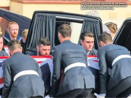  ??  ?? Service personnel gathered as the bodies of Lucy and Sean Cooper were repatriate­d back to the UK from America.