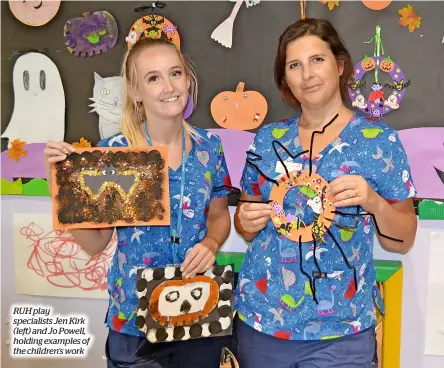  ?? ?? RUH play specialist­s Jen Kirk (left) and Jo Powell, holding examples of the children’s work