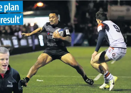  ?? IAN MACNICOL ?? ■ Sinoti Sinoti, pictured in action against Edinburgh Rugby during the Champions Cup match at Kingston Park last Sunday, is ruled out today through injury