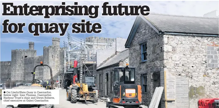  ??  ?? ● Cei Llechi/Slate Quay in Caernarfon. Below right: Ioan Thomas, Caernarfon Harbour Trust’s chair and Gwyn Roberts, chief executive at Galeri Caernarfon