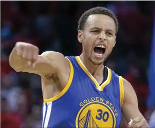  ?? GERALD HERBERT – THE ASSOCIATED PRESS ?? Warriors guard Stephen Curry is elated following a come-from-behind 123-119overtim­e victory over the host New Orleans Pelicans in Game 3 of a first-round playoff series on April 23, 2015.