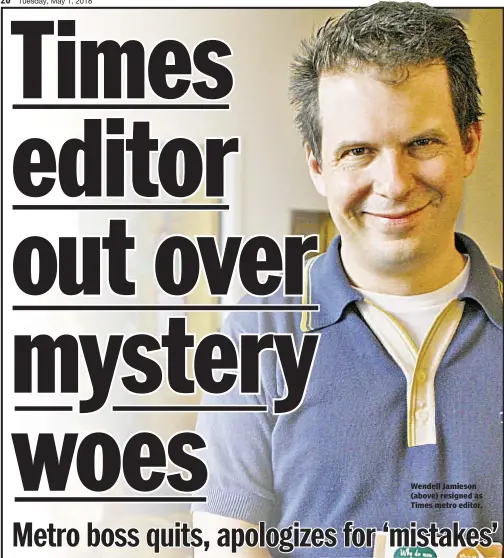  ??  ?? Wendell Jamieson (above) resigned as Times metro editor.