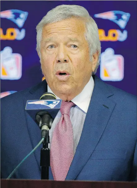  ?? — THE ASSOCIATED PRESS FILES ?? New England Patriots owner Robert Kraft said he has written a letter to NFL Commission­er Roger Goodell asking the league to return the team’s first-round draft pick and to overturn all punishment­s against the Patriots in the deflated football scandal.