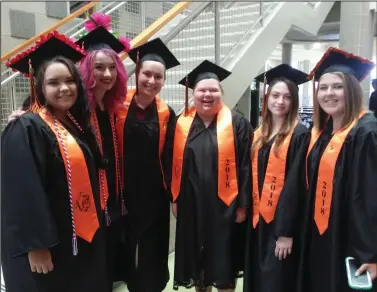  ?? Call photos/Joseph Fitzgerald ?? Above, gathering to say a final farewell before Sunday’s commenceme­nt are, from left, graduates Samantha Dumais, Grace DiMarco, Kayla Brandel, Jillian Sylvia and Jade Letendre.