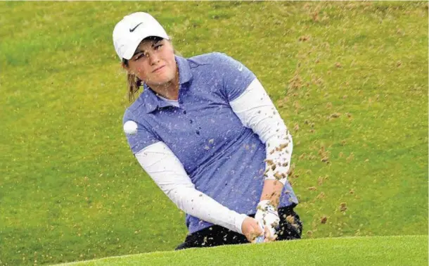  ?? Photograph­s: Jim Irvine ?? UP AND OVER: Grantown’s Hannah McCook plays from a bunker during her 2 and 1 quarter-final defeat by Connie Jaffrey yesterday. Phil Mickelson has ruled himself out of next month’s Aberdeen Asset Management Scottish Open. Mickelson will not compete at...