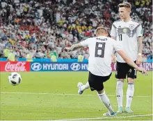  ?? ASSOCIATED PRESS FILE PHOTO ?? Toni Kroos, left, may have kickstarte­d a fairly dormant Germany side for the remainder of the World Cup.