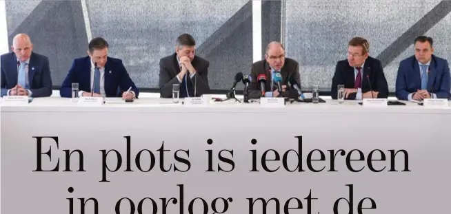  ?? FOTO BELGA ?? Stanny De Vlieger, Bart De Wever, Jan Jambon, Koen Geens, Johan Van Overtveldt en Philippe De Backer.