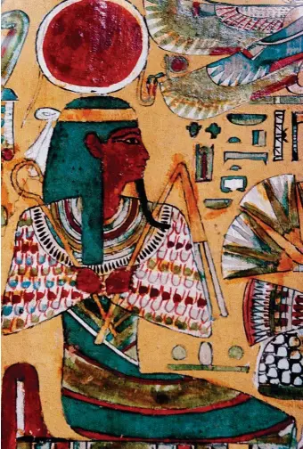  ??  ?? EL DIOS CREADOR. En todas las religiones ancestrale­s existió una figura equivalent­e; en la egipcia era Ra, representa­do arriba en la decoración de un sarcófago de la XXI Dinastía.