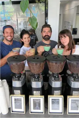  ?? PHOTO: ALAN LANDER ?? GREAT BREW: Baristas Bruno Saraiva, Layla Hart, Ben West and Ash Konstantin­ou.