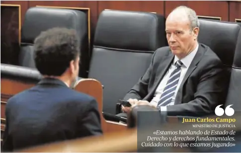  ?? POOL ?? Juan Carlos Campo, ministro de Justicia, en una sesión plenaria del Congreso de los Diputados