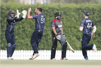  ?? Chris Whiteoak / The National ?? UAE’s Rameez Shahzad leaves the field after being trapped leg before