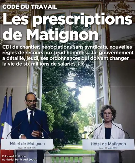  ??  ?? Edouard Philippe et Muriel Pénicaud, jeudi.