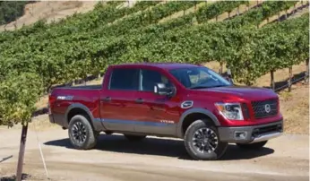  ?? NISSAN ?? The 2017 Titan half-tonne provides better steering and handling and a strong V8 that makes the truck fairly quick.