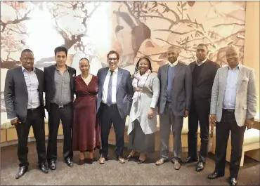  ?? PHOTO: ITUMELENG ENGLISH/AFRICAN NEWS AGENCY (ANA) ?? From left: Mandla Mkhwanazi, Javed Malik, Slauzy Mogami, Dr Iqbal Survé, Lizeka Matshekga, Mvuleni Qhena, Irvindra Naidoo and George Sebulela, pose for a photograph after meeting in Sandton, Gauteng.