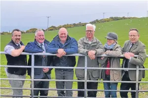  ??  ?? From left: NSA Scotland chairman John Fyall, committee chairman George Allan, farm manager Andrew Maclean, host farmers Robert and Caroline Dalrymple, and event organiser Euan Emslie.