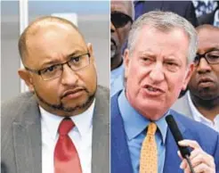  ??  ?? Head of DC37 Henry Garrido (left) and Mayor de Blasio (right) are at odds over employees returning to work sites.