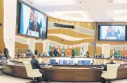  ?? ?? President Erdoğan (on screen) speaks at the 9th Summit of the OTC in Samarkand, Uzbekistan, Nov. 11, 2022.