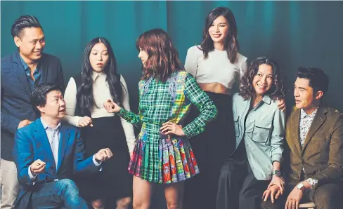  ??  ?? JUST US: The director and cast of ‘Crazy Rich Asians,’ from left: Jon M Chu, Ken Jeong, Awkwafina, Constance Wu, Gemma Chan, Michelle Yeoh and Henry Golding in California.