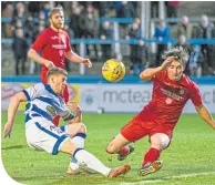  ??  ?? Morton’s Jim Mcalister (left) tussles with Colin Williamson of Brora Rangers