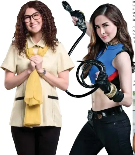  ??  ?? ALTER EGO. Marian Rivera returns to primetime TV playing two roles in her latest fantaserye “Super Ma’am”: the meek teacher Minerva Henerala (left) and the kickass Super Ma’am (right).