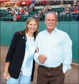  ?? Louriann Mardo-Zayat/lmzartwork­s.com ?? Janet Marie Smith, left, will once again join forces with Larry Lucchino on a ballpark venture, this time in a capacity with the PawSox. Here, Smith gets ready to throw out a ceremonial first pitch prior to a game at McCoy Stadium.