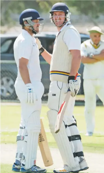  ?? Pictures: MARK WILSON ?? WELL DONE: East Belmont’s reliable batsmen Andrew Baars and Matt Lineker get the Lions home safely. Inset: Hayden McMahon.