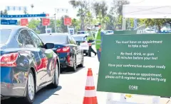  ?? AFP ?? Traffic is directed at Dodger Stadium as people arrive for Covid-19 testing on Tuesday in Los Angeles, California.