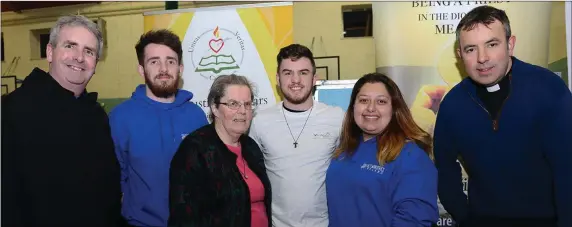  ??  ?? Fr Colm O Mahony, Pierce Mc Loughlin, Sr Agnes, Alex M Kay , Rene Nulty and Fr Joe Campbell at the St Mary’s Diocesan School Careers Night