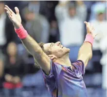  ?? GEOFF BURKE, USA TODAY SPORTS ?? Juan Martin del Potro of Argentina celebrates his quarterfin­al win against Roger Federer.