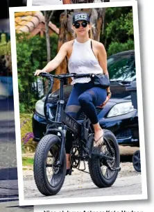  ??  ?? Nice at-tyre: Actress Kate Hudson wearing flip-flops while riding a Mate X e-bike in Malibu in June