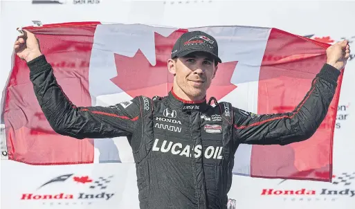  ?? RICK MADONIK/TORONTO STAR ?? Guelph’s Robert Wickens put Team Canada on the board by finishing third before dozens of family and friends: “I think I’d take a home race every race.”