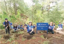  ??  ?? TREE-PLANTING COMMITMENT – SM City Baguio employees participat­e in a tree-planting activity at the Busol watershed in Baguio City where they planted 20,000 Benguet Pine saplings. (Zaldy Comanda)