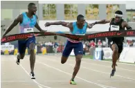  ?? AP ?? Justin Gatlin (left) reacts as he defeats Christian Coleman (centre). —