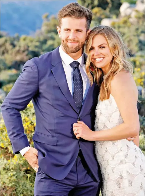  ?? Associated Press ?? Jed Wyatt (left) and Hannah Brown from the season finale of ‘The Bacheloret­te.’