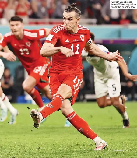  ?? ?? Gareth Bale blasts home Wales’ equaliser from the penalty spot