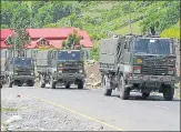  ?? WASEEM ANDRABI/HT PHOTO ?? ■
An army convoy in Ganderbal on June 22.