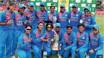  ?? — BCCI ?? India women’s team celebrate after winning the T20 series against South Africa on Saturday.