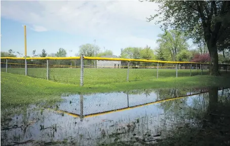  ?? DAX MELMER ?? Water-logged fields, including this baseball diamond at Mic Mac Park, are playing havoc with the schedules of local sports leagues.