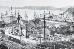  ??  ?? The fivemasted barque Columbia River in dock at Port Chalmers: the first vessel of the class to dock here. — Otago Witness, 17.5.1921.
COPIES OF PICTURE AVAILABLE FROM ODT FRONT OFFICE, LOWER STUART ST, OR WWW.OTAGOIMAGE­S.CO.NZ