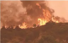 ?? MIKE ELIASON, SANTA BARBARA FIRE DEPARTMENT VIA EPA ?? The Whittier Fire burns near Cachuma Lake and Highway 154 in Los Padres National Forest in Santa Barbara County, Calif., on Saturday. Residents and campers were told to evacuate.