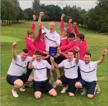  ?? ?? Fintona Golf Club’s Ulster North winning GUI Mixed Foursomes team: (back) Catriona Donnelly, Anna Mcnelis, team Captain Plunkett Mcnelis, Geraldine Mcnelis, Maggie Mullan and Kitty Loughran, with (front) Jack Montgomery, Peter Henry, Aaron Shortt and Gareth Quinn.