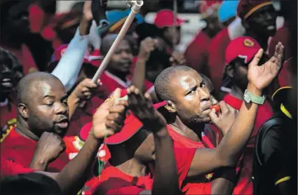  ?? Photo: Delwyn Verasamy ?? Seeing red: SA Federation of Trade Union members protest the high cost of living and unemployme­nt, among other issues.