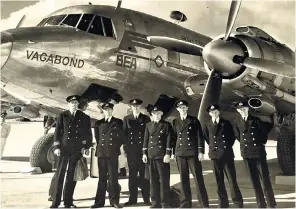  ??  ?? Dorehill, right, and above, second from left, with his BEA crew and their Viking aircraft