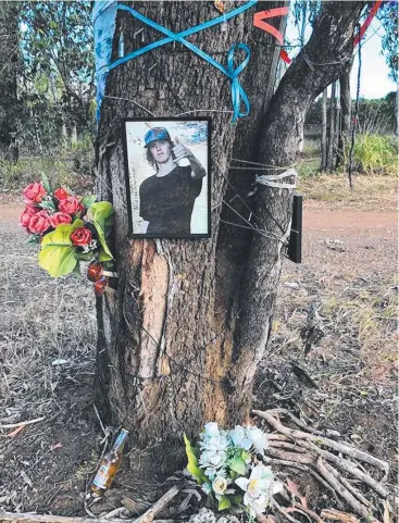  ?? Picture: PAUL FLANAGAN ?? MEMORY: Friends have created a tribute at the crash site on Davies Creek Road