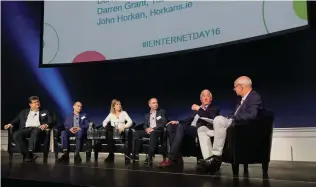  ??  ?? Bobby Kerr leads a panel discussion by Irish SMEs at the IEDR’s Internet Day 2016