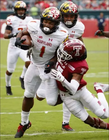  ?? Associated Press ?? DJ Turner scores a touchdown for Maryland against Temple last season. In his time at Maryland, Turner had 24 receptions for 294 yards.