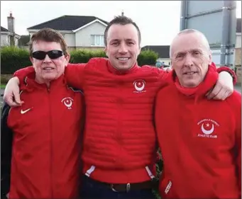  ??  ?? Barney Flannery, Stephen Geraghty and Frank McCarthy at the Trim 10-Mile Road Race.