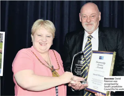  ??  ?? Success David Paterson was recognised by South Lanarkshir­e Council for his work